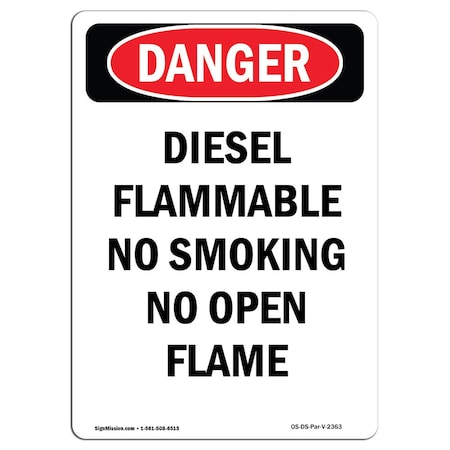 OSHA Danger Sign, Diesel Flammable No Smoking No, 5in X 3.5in Decal, 10PK